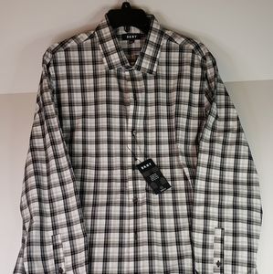DKNY White and Black Plaid Button Down Dress Shirt